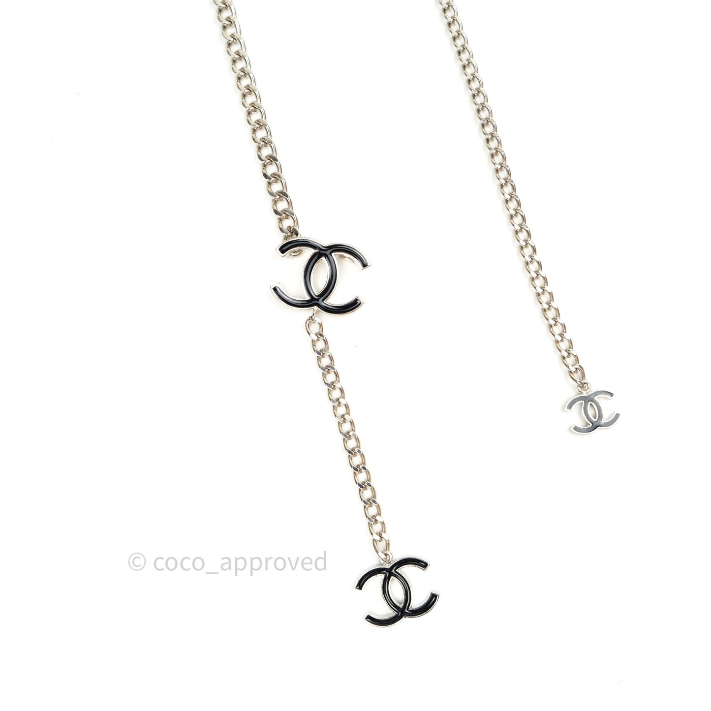 Chanel Black Enamel and Silvertone Chain CC Logo Belt