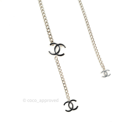 Chanel Black Enamel and Silvertone Chain CC Logo Belt