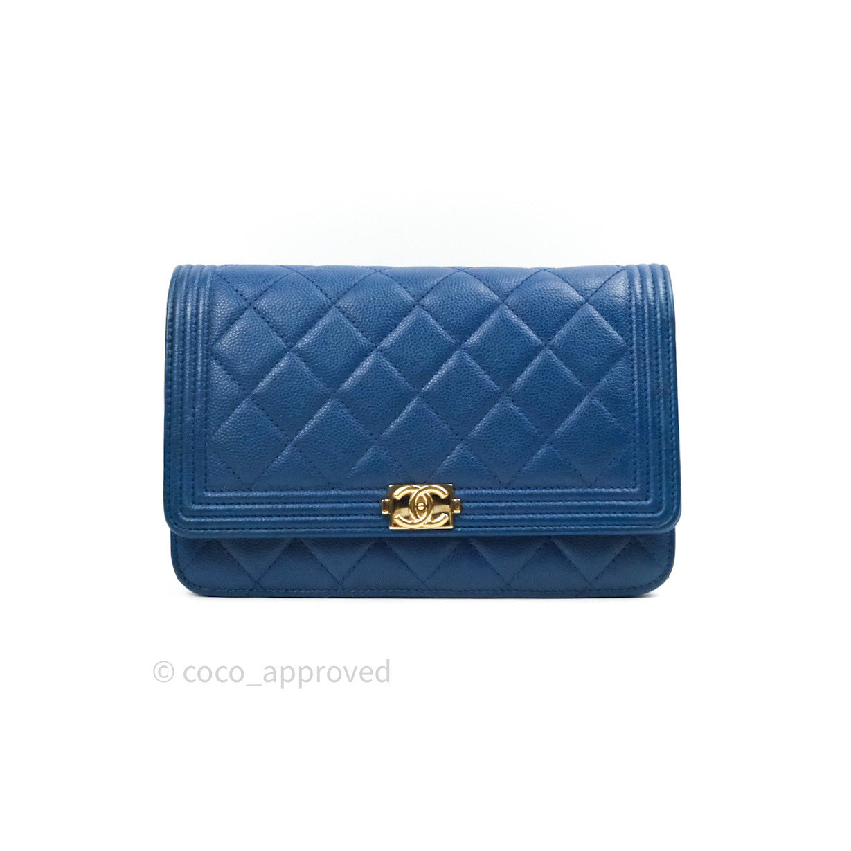 Chanel Quilted Boy Wallet on Chain WOC Blue Caviar Gold Hardware