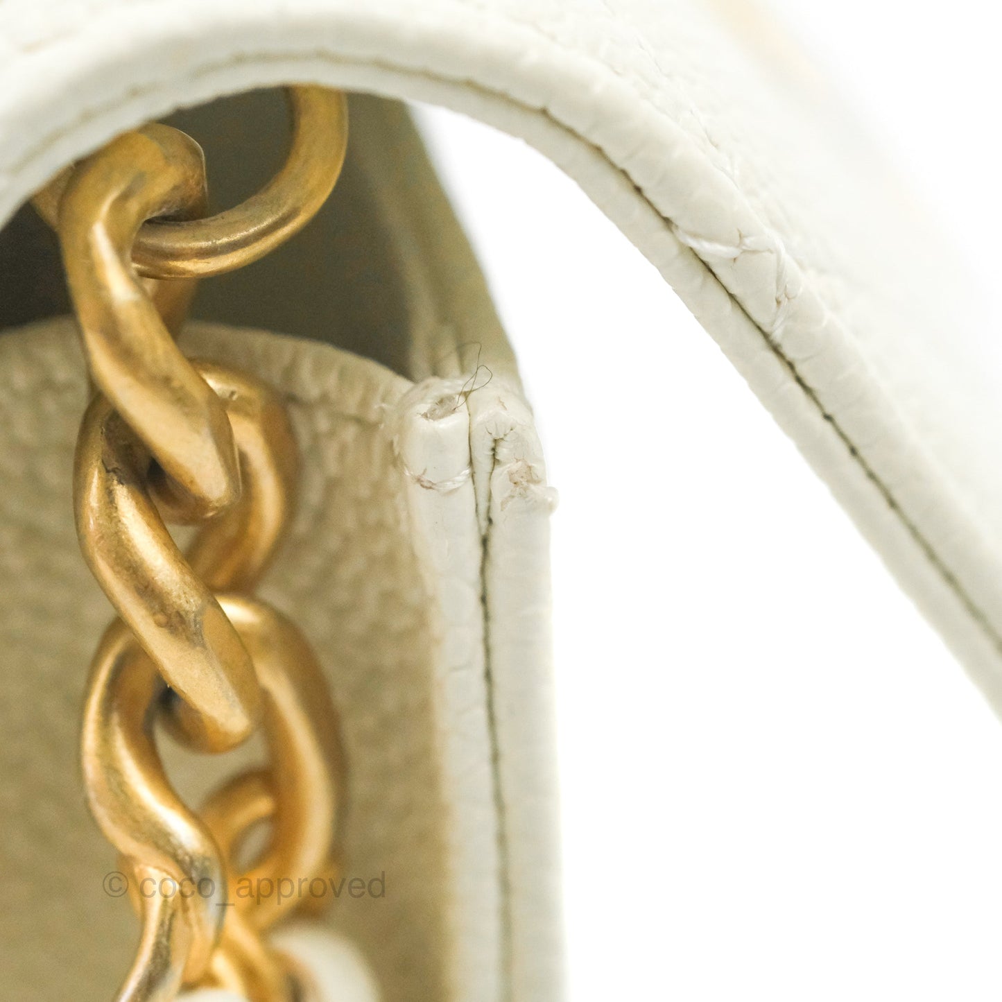 Chanel Mini Clutch With Chain White Caviar Aged Gold Hardware