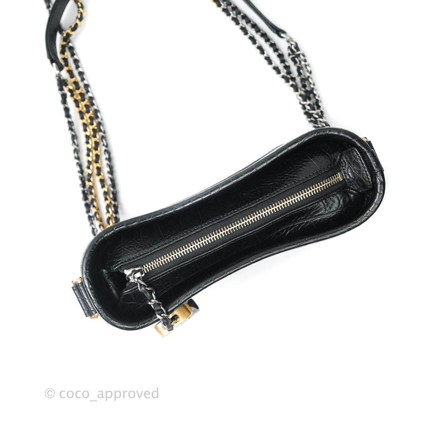 Chanel Crocodile Embossed Calfskin Small Gabrielle Cocodile Hobo Black