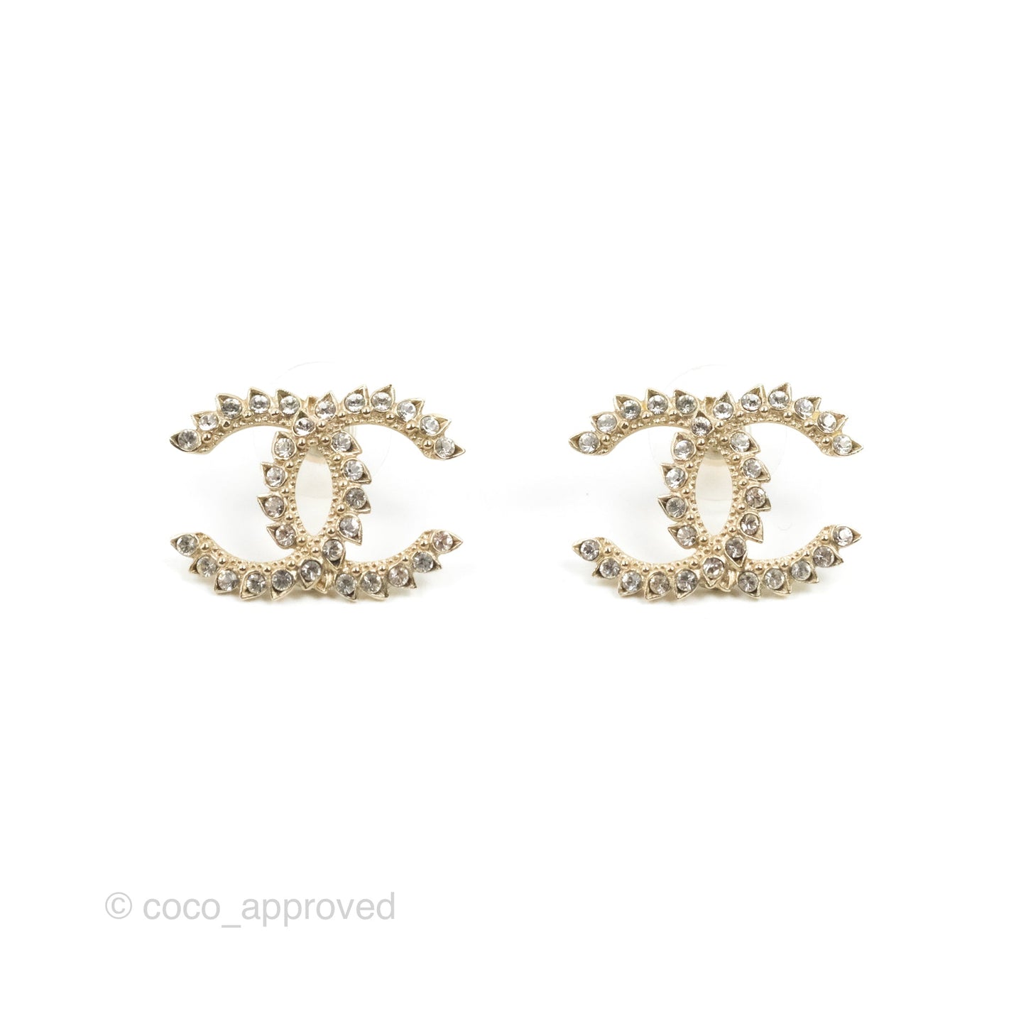 Chanel Large CC Crystal Earrings Gold Tone 20A