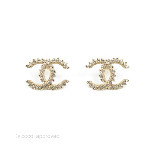 Chanel Large CC Crystal Earrings Gold Tone 20A