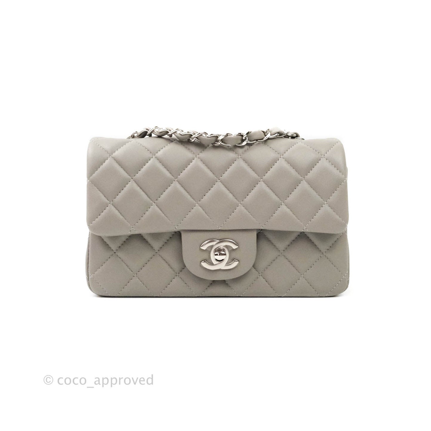 Chanel Quilted Mini Rectangular Flap Grey Lambskin Silver Hardware 19B