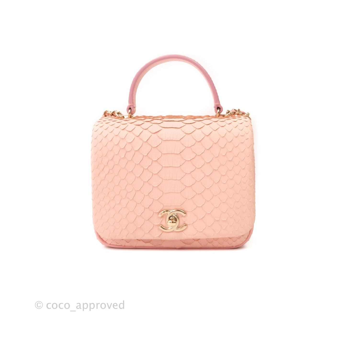Chanel Small Handle Flap Bag Pink Python Gold Hardware