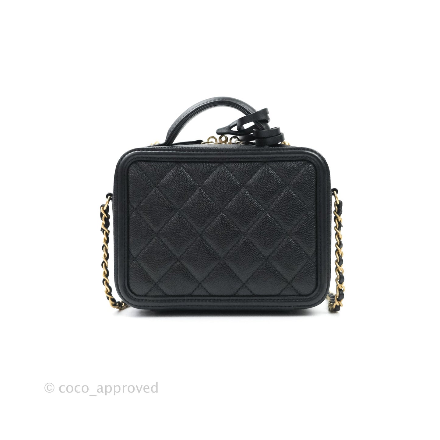Chanel Quilted Small CC Filigree Vanity Case Black Caviar