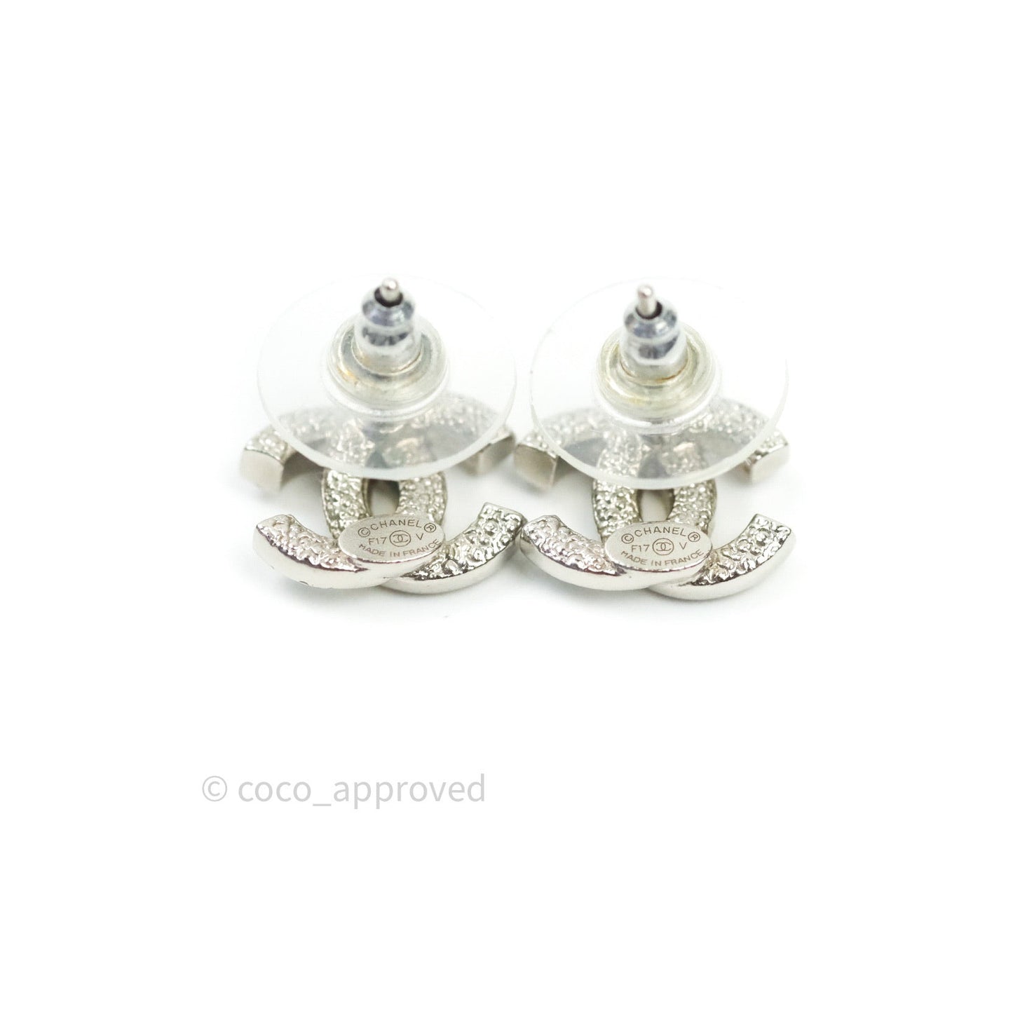 Chanel Crystal CC Earrings Silver Tone