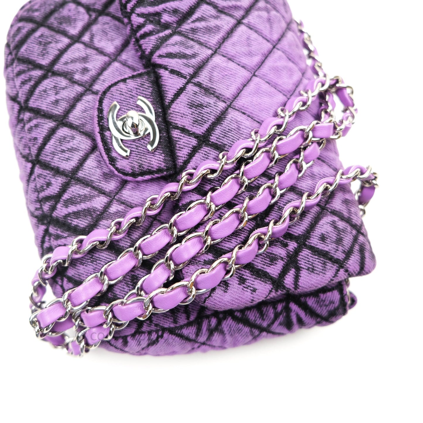 Chanel Denim Quilted Small Flap Purple Black