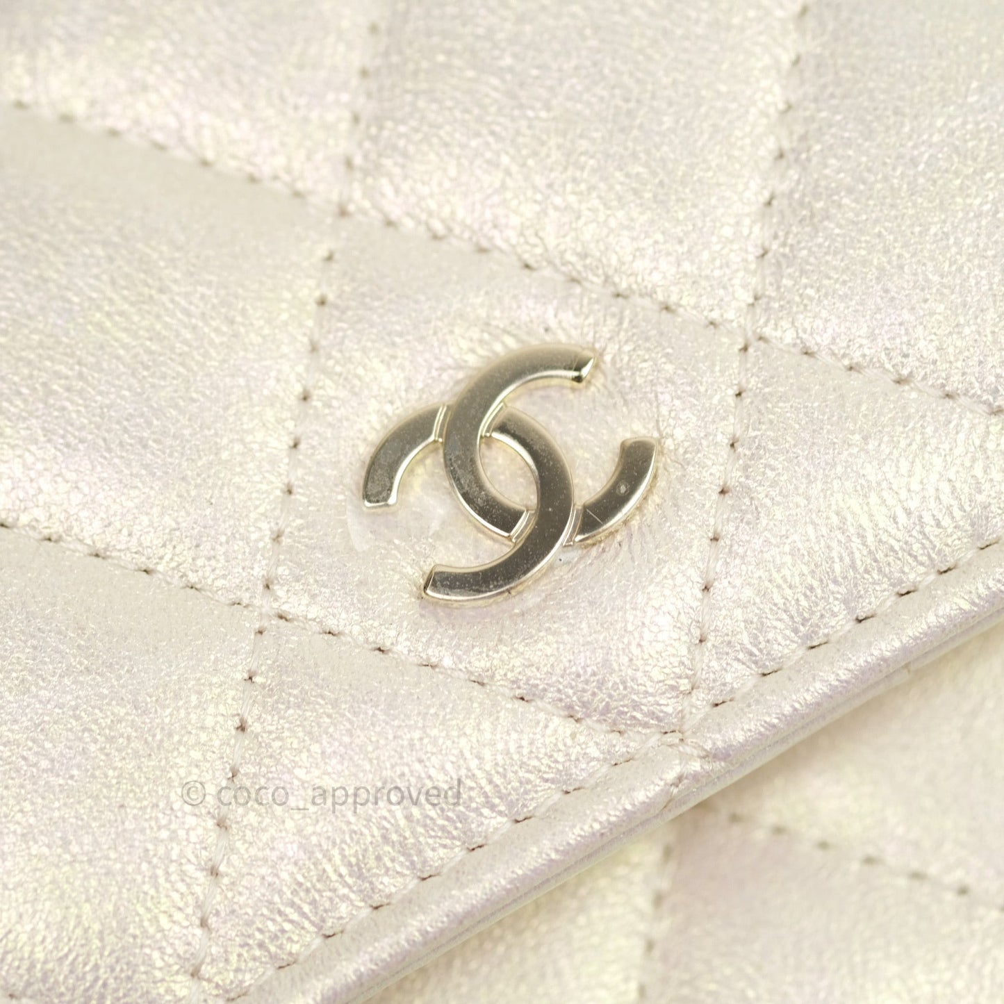 Chanel Quilted Mini Wallet on Chain WOC Iridescent Ivory Gold Hardware 20A