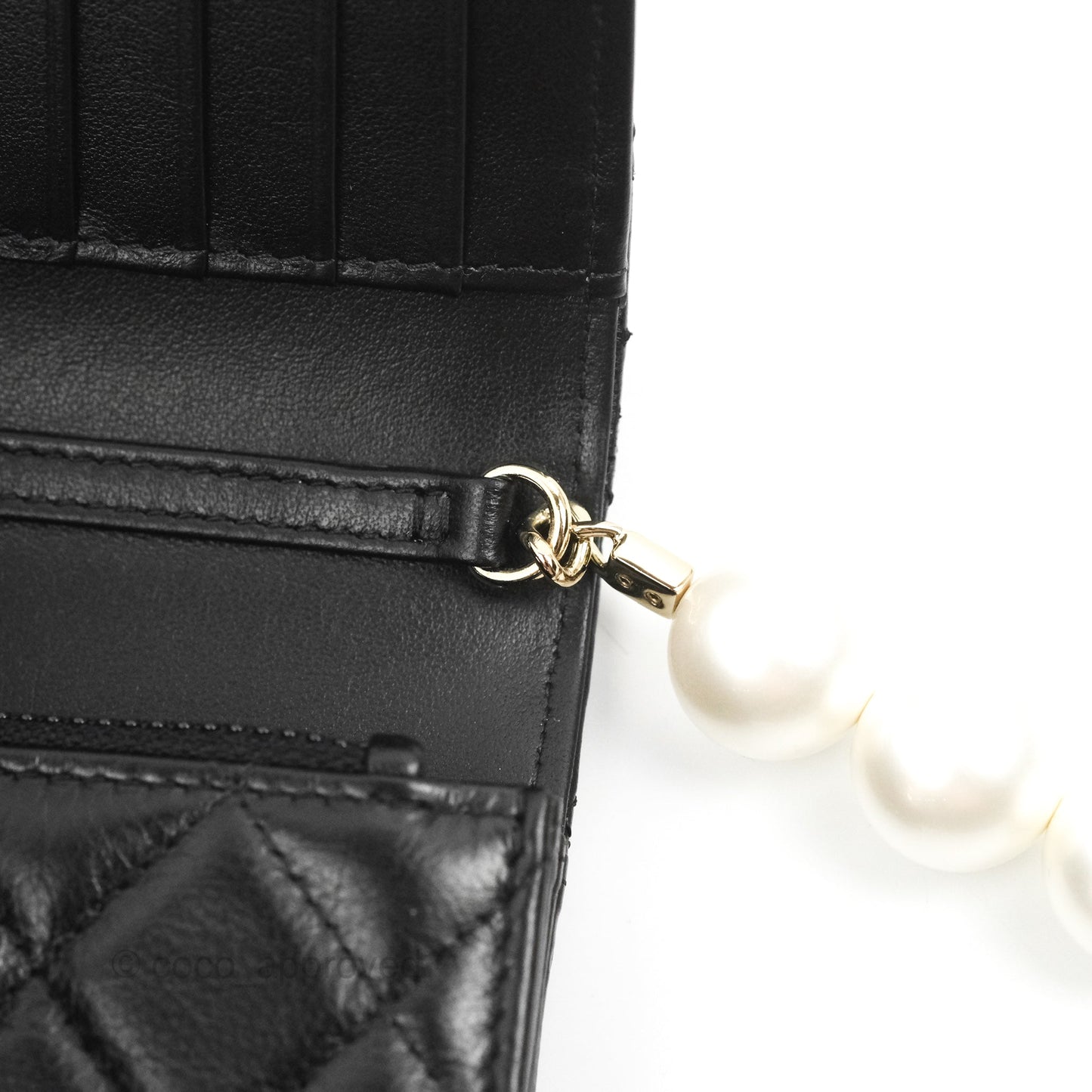 Chanel Quilted Large Pearl Mini Wallet On Chain WOC Black Calfskin