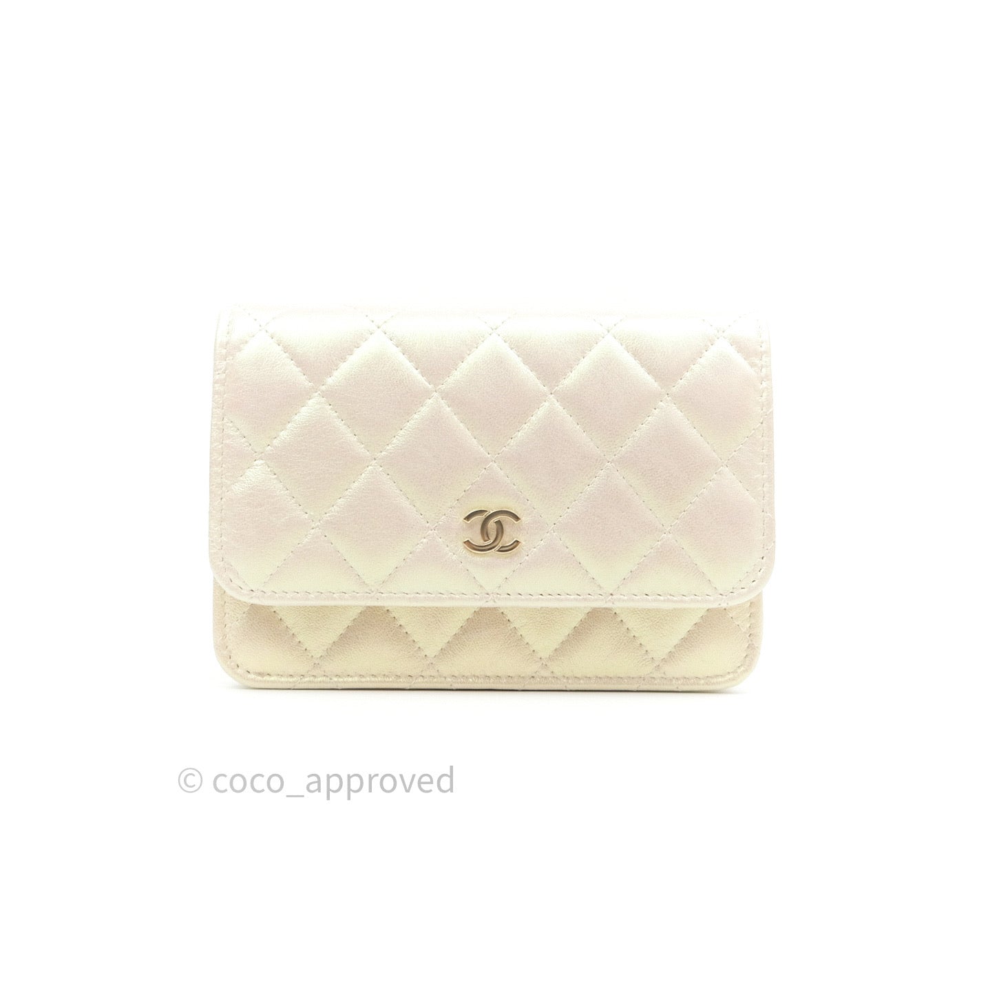 Chanel Quilted Mini Wallet on Chain WOC Iridescent Ivory Gold Hardware 20A