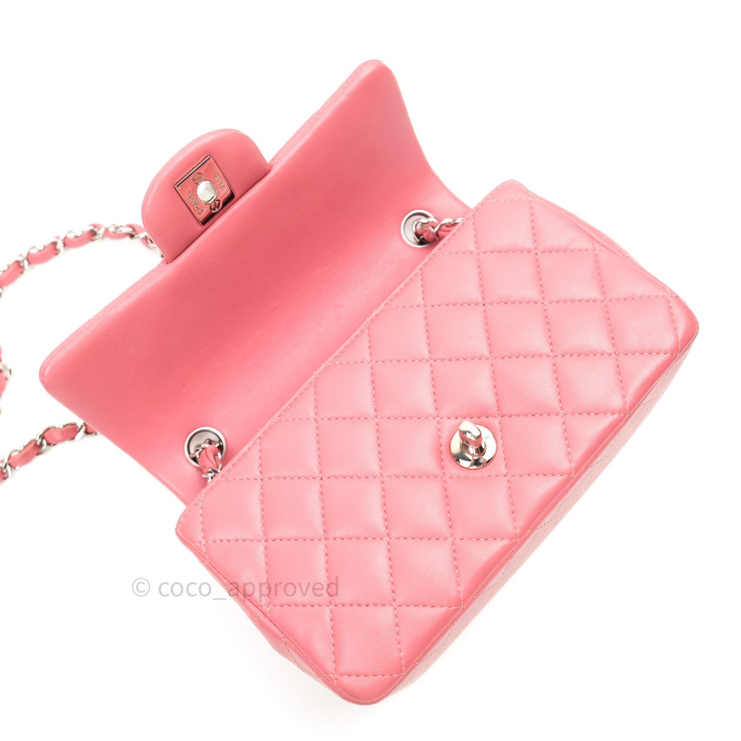 Chanel Quilted Mini Rectangular Pink Lambskin Silver Hardware