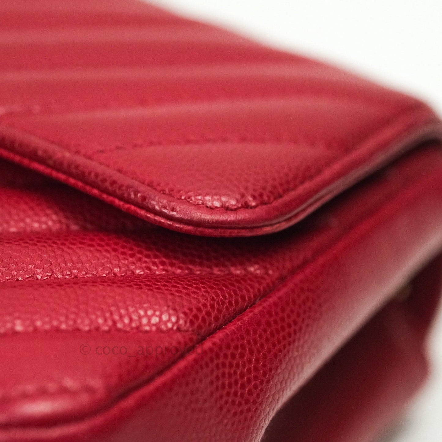 Chanel Mini Square Red Chevron Caviar Gold Hardware