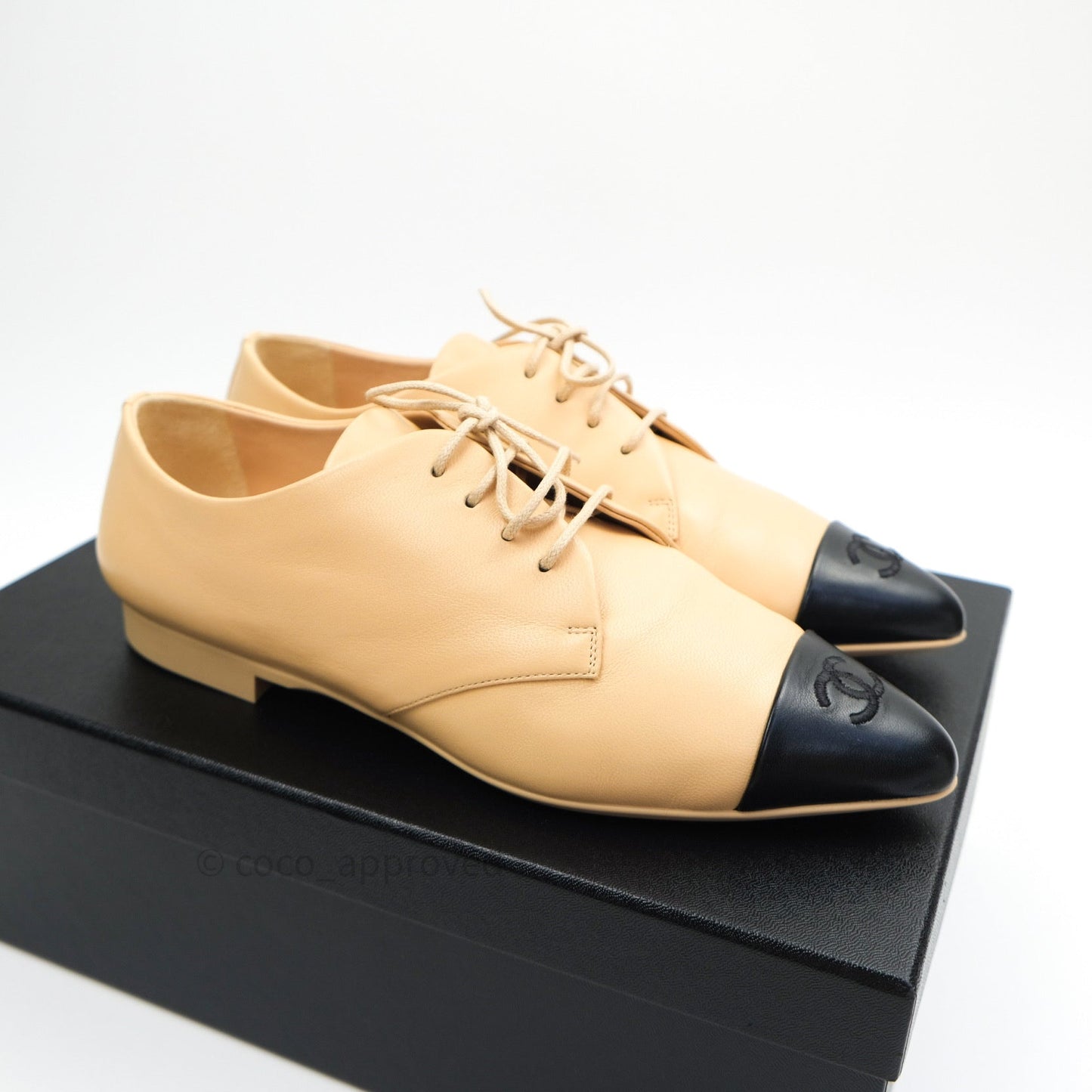 Chanel Beige Black Lambskin Pointy Shoes
