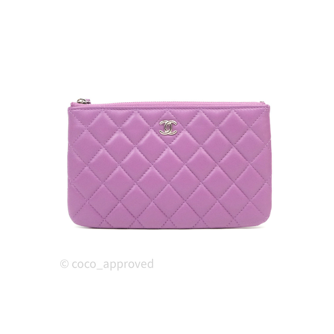 Chanel Quilted Small O Case Purple Lambskin Silver Hardware