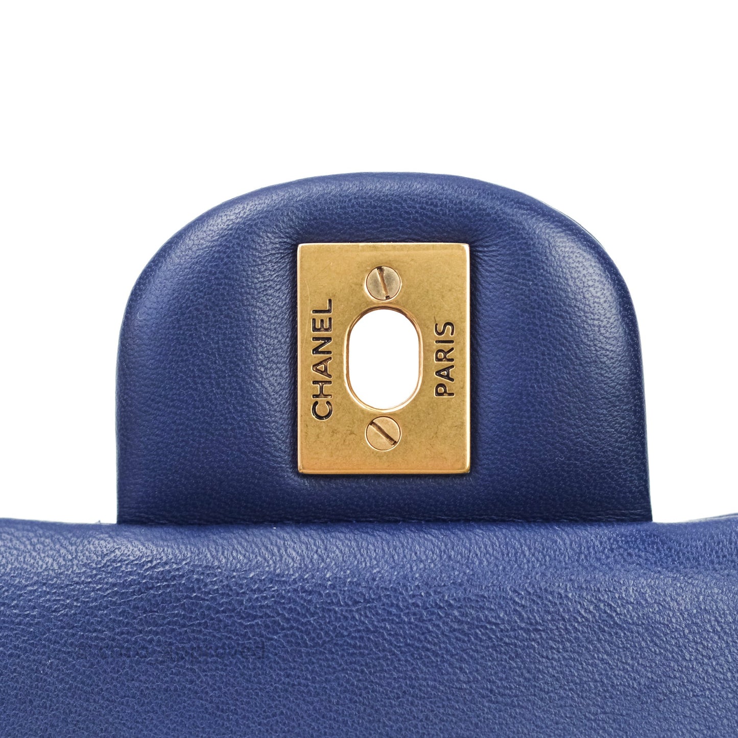 Chanel Classic Chevron M/L Medium Flap Blue Lambskin Gold Hardware