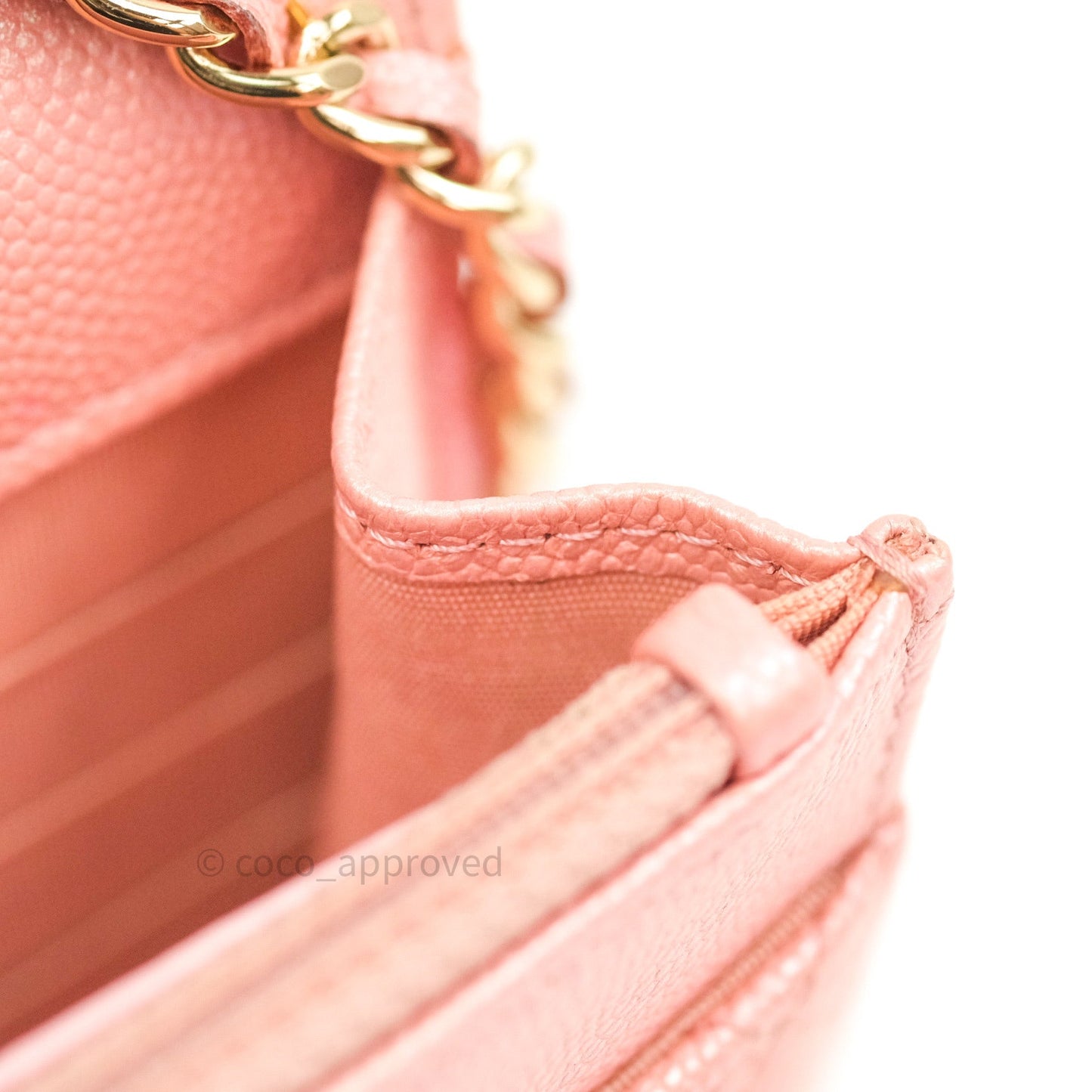 Chanel Quilted Wallet on Chain WOC Iridescent Pink Caviar Gold Hardware 19S