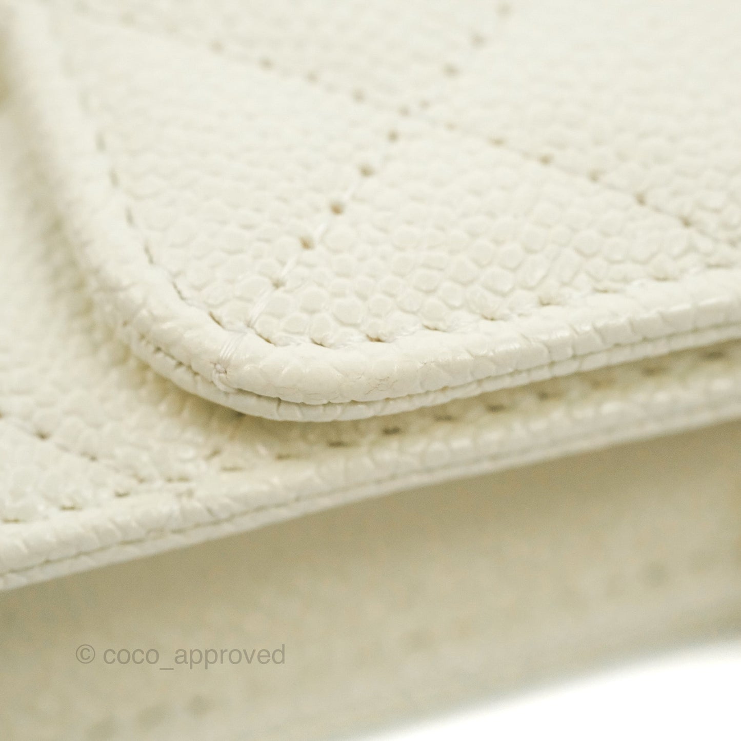 Chanel Mini Clutch With Chain White Caviar Aged Gold Hardware