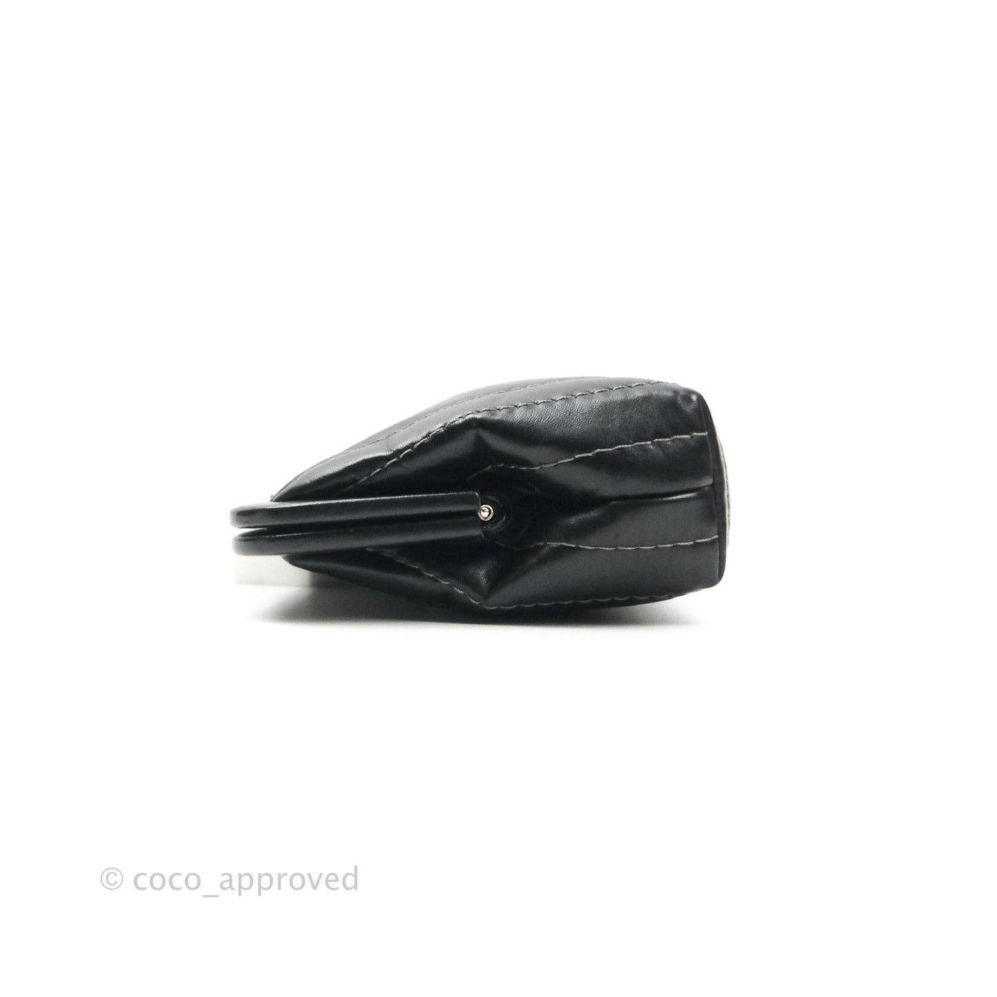 Chanel Vertical Stitch Kiss Lock Black Lambskin Clutch Silver Hardware