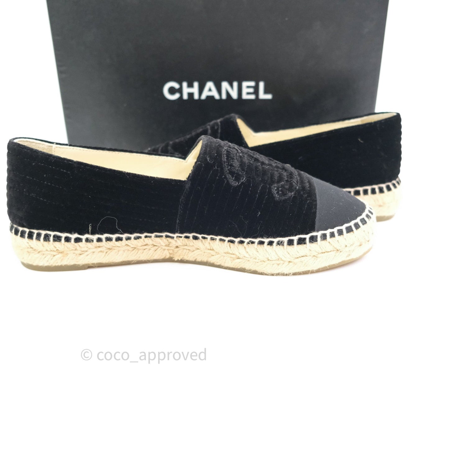 Chanel Espadrille Black Velvet Size 38