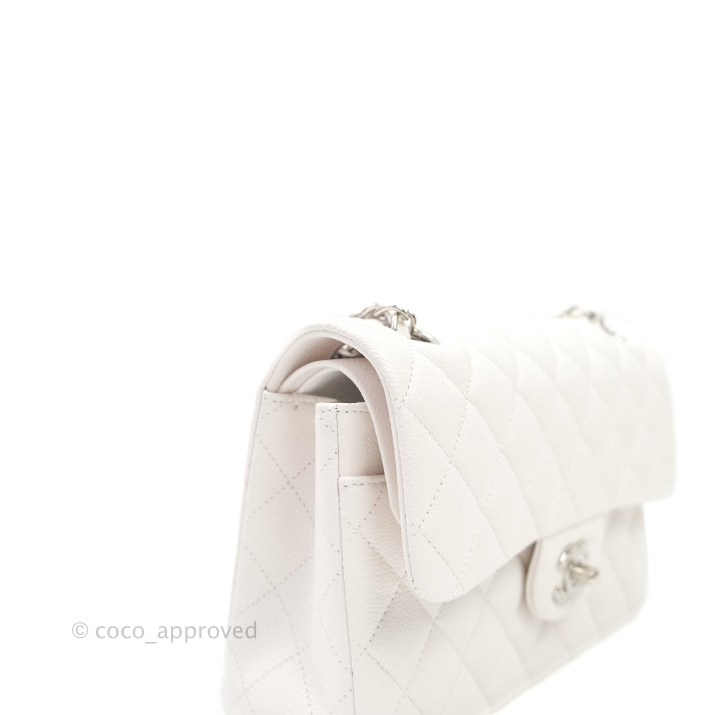 Chanel Classic Small S/M Flap White Caviar Silver Hardware