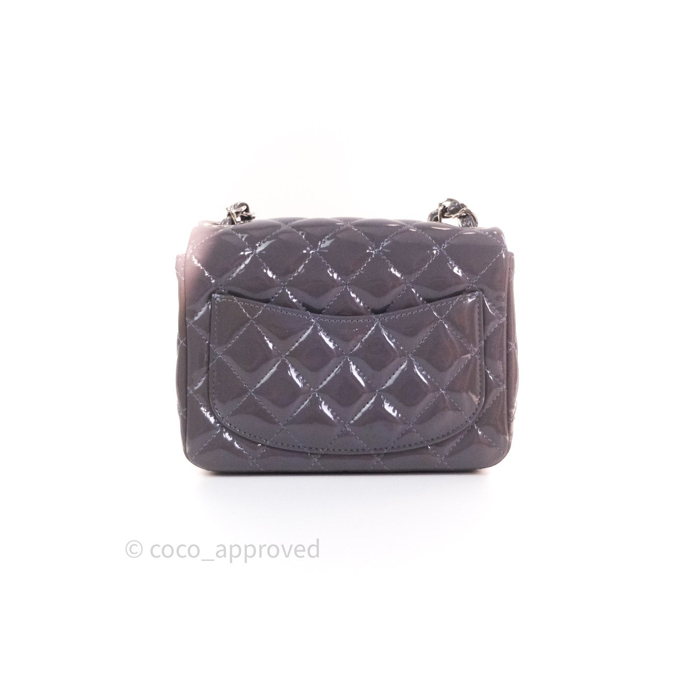 Chanel Mini Square Grey Patent Leather Silver Hardware