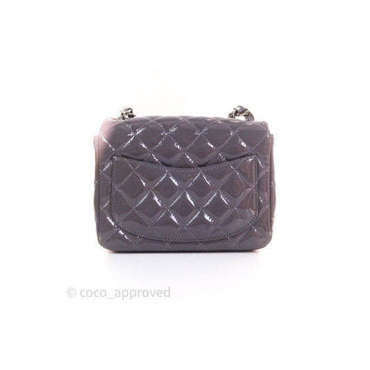 Chanel Mini Square Grey Patent Leather Silver Hardware