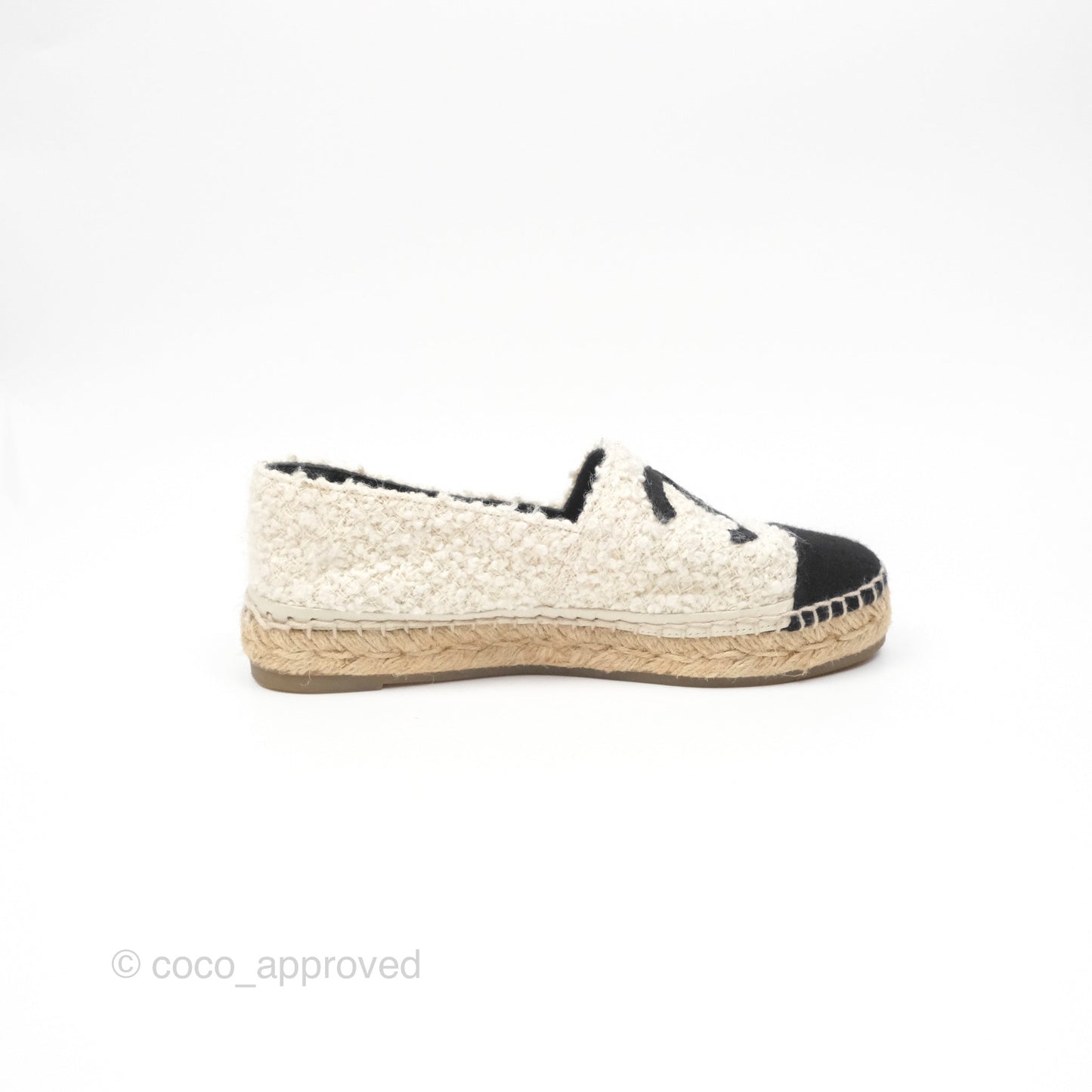 Chanel CC Espadrille Black White Tweed Size 36