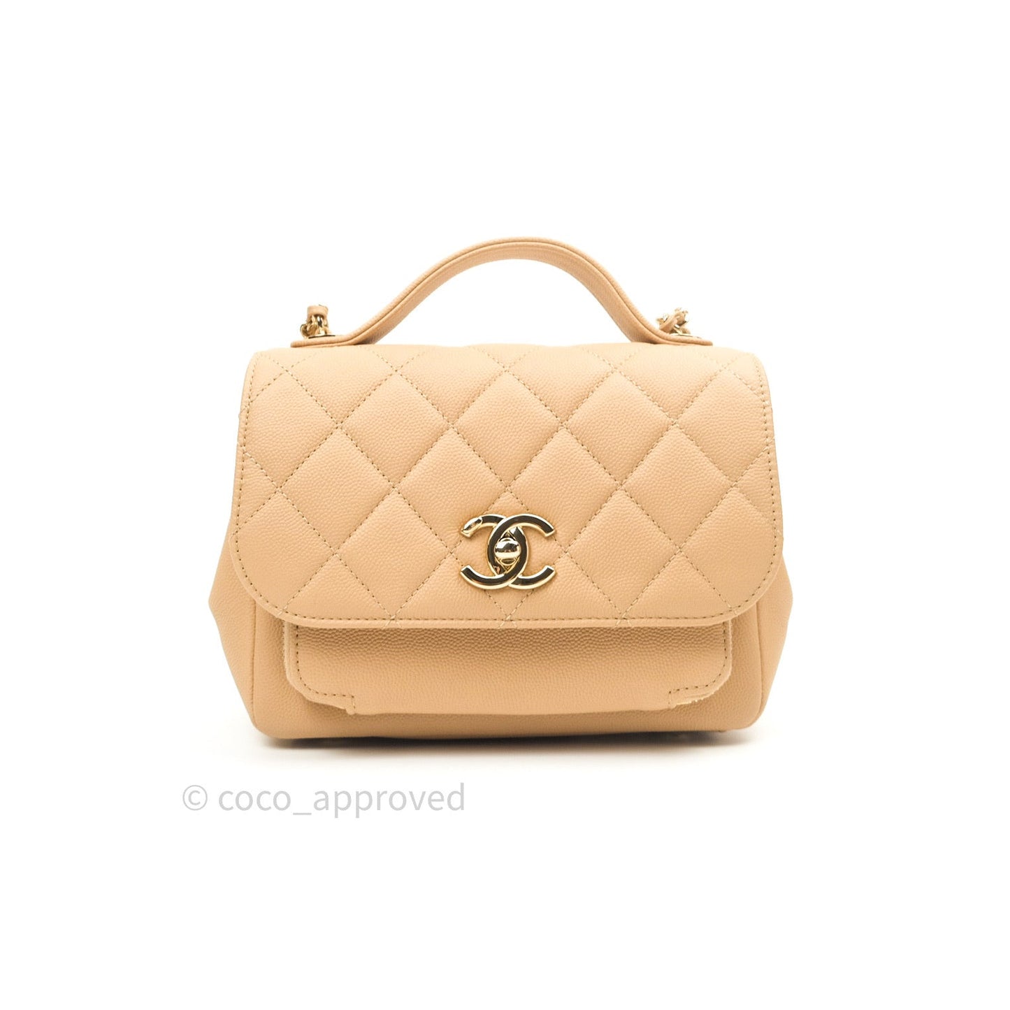Chanel Quilted Small Business Affinity Flap Beige Caviar Light Gold Hardware