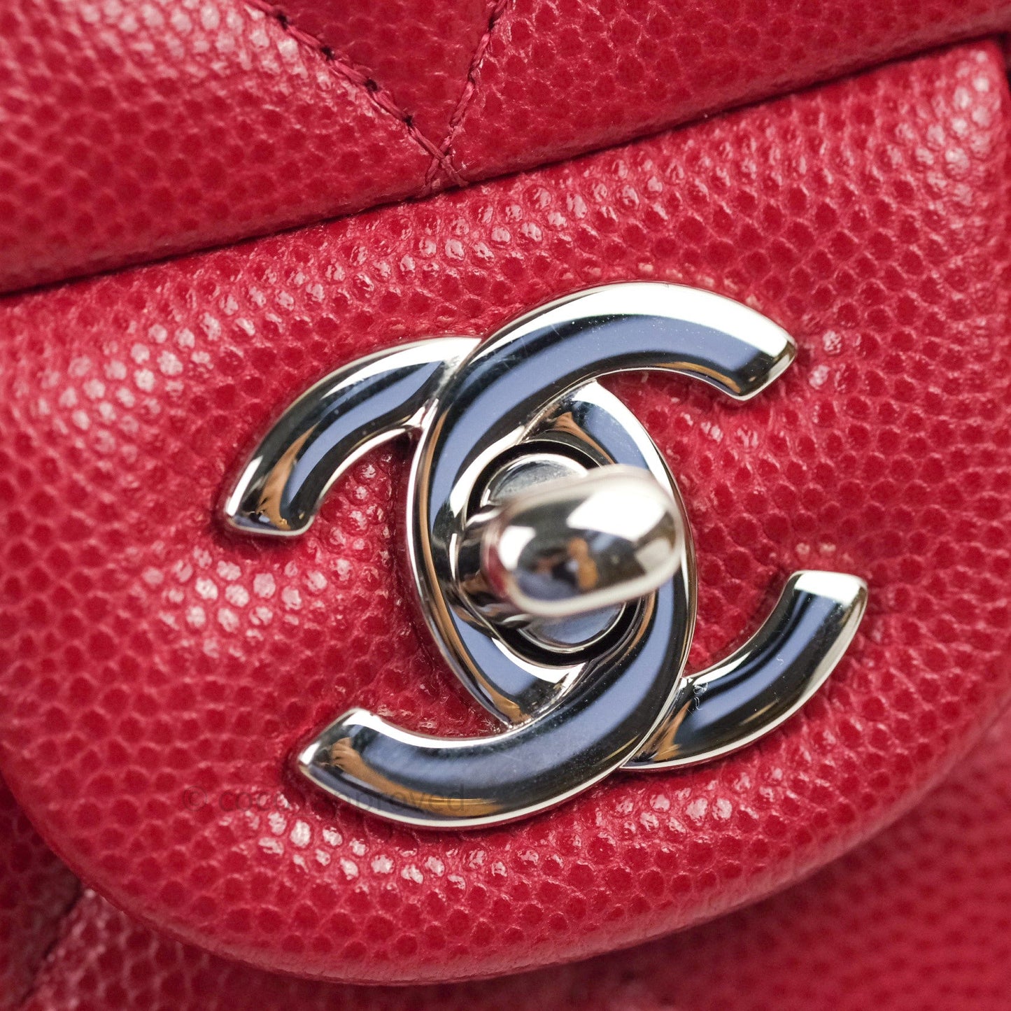 Chanel Classic M/L Medium Double Flap Bag Red Caviar Silver Hardware 18B