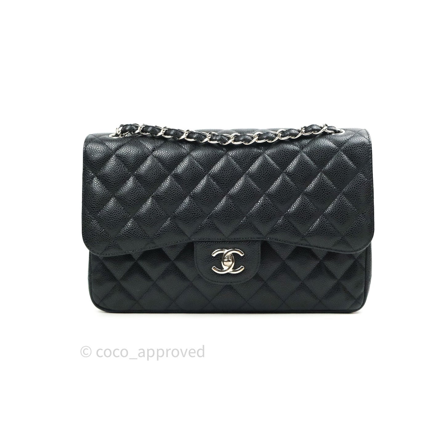 Chanel Classic Jumbo Double Flap Black Quilted Caviar Silver Hardware⁣⁣