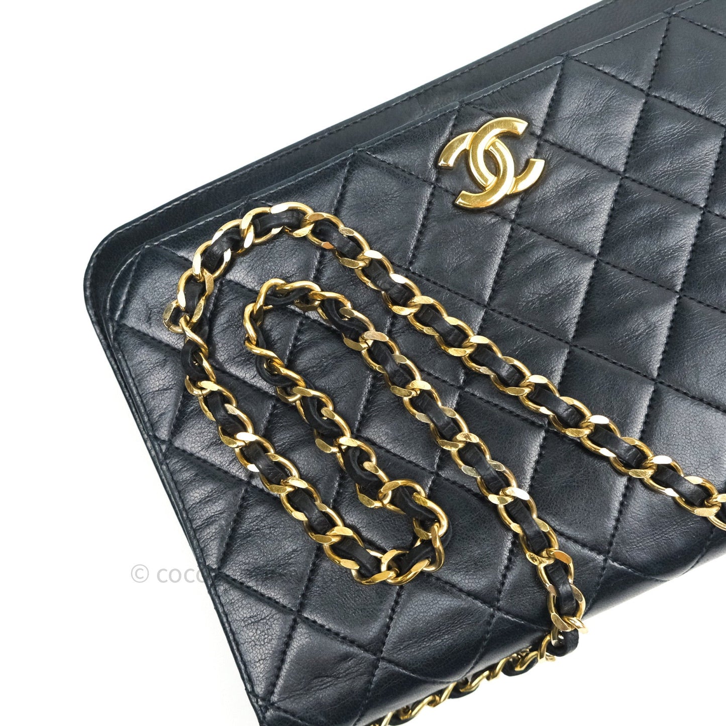 Chanel Vintage Medium Full Flap Black Lambskin 24K Gold Hardware