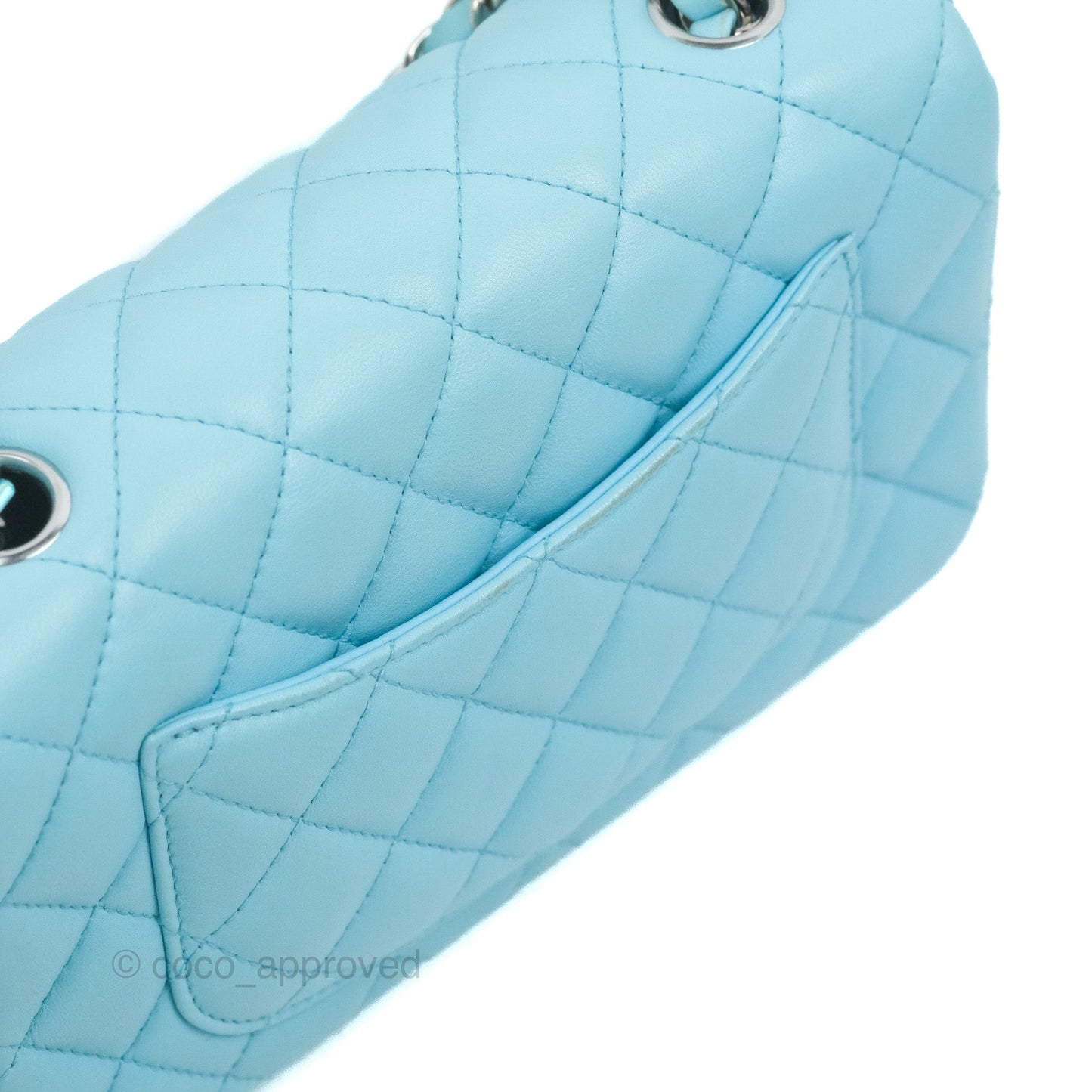 Chanel Quilted Mini Rectangular Flap Light Blue Lambskin Silver Hardware