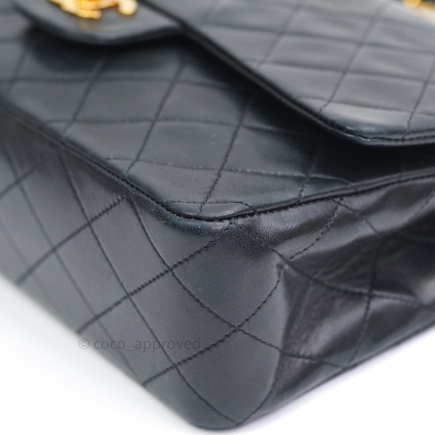Chanel Classic Vintage M/L Medium Double Flap Bag Black Lambskin 24K Gold Hardware