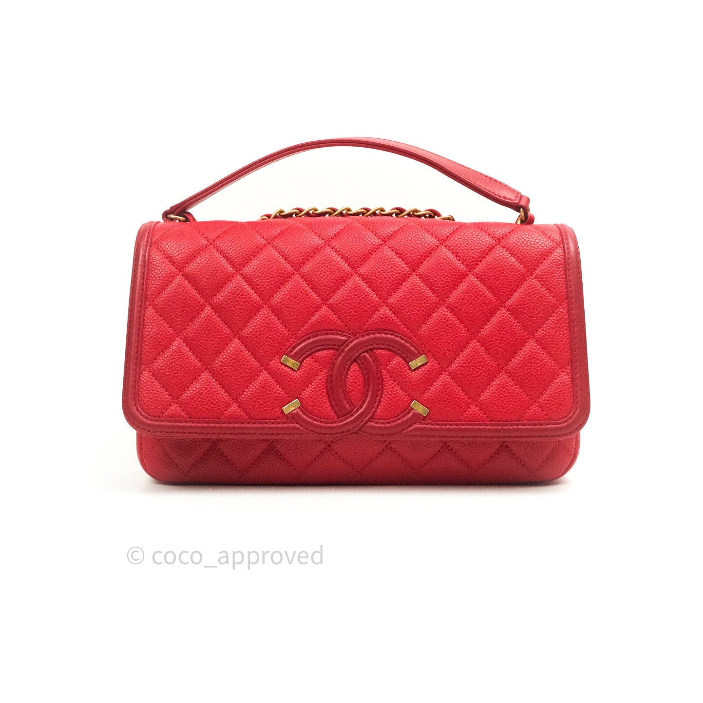 Chanel Quilted Medium CC Filigree Flap Red Caviar