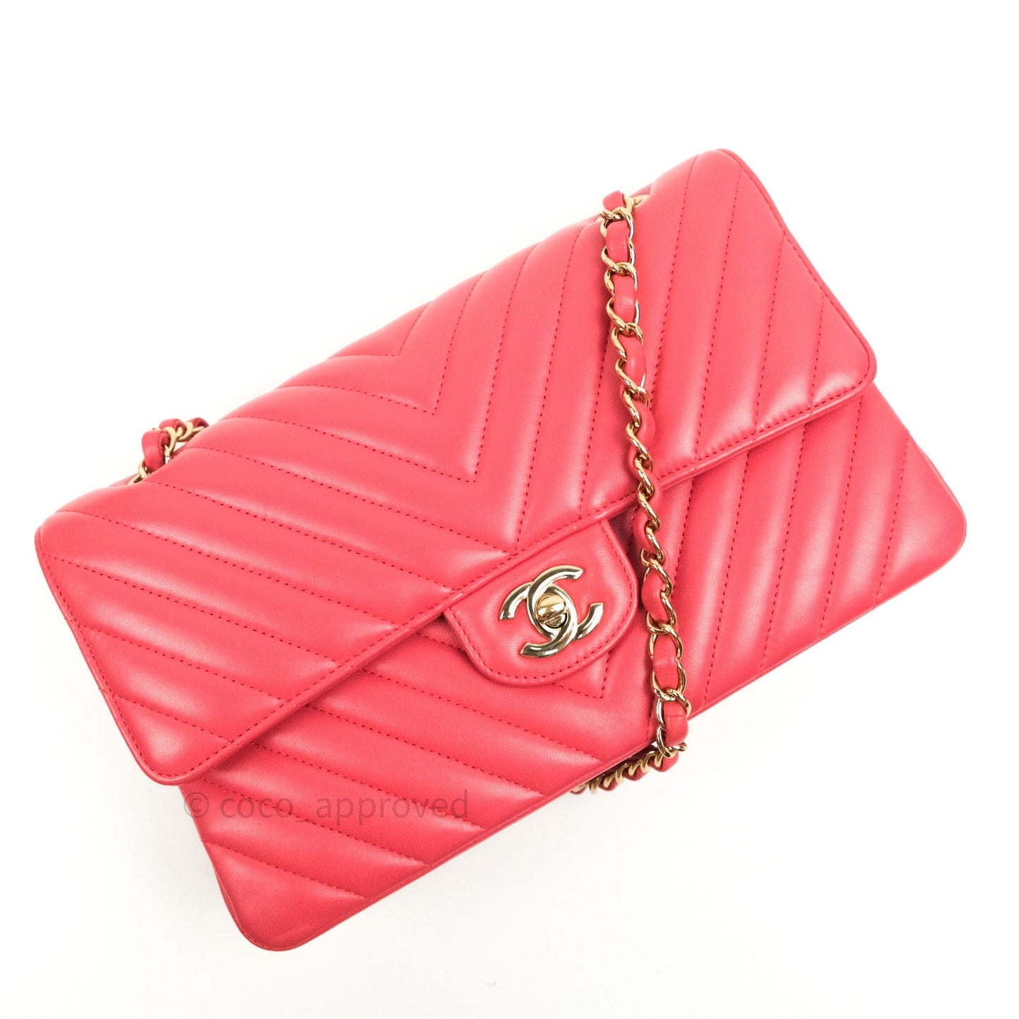 Chanel Chevron M/L Medium Double Flap Bag Dark Pink Lambskin Gold Hardware