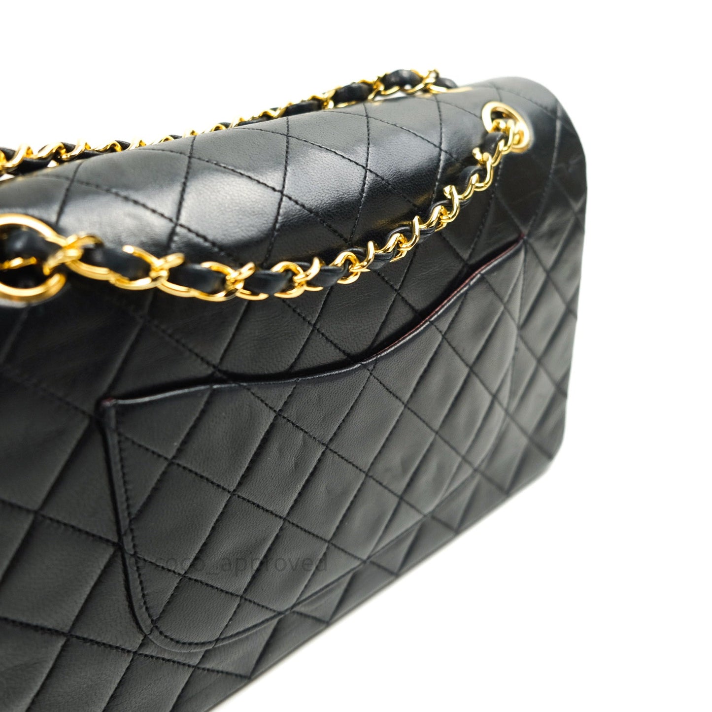 Chanel Classic Vintage M/L Medium Double Flap Bag Black Lambskin 24K Gold Hardware