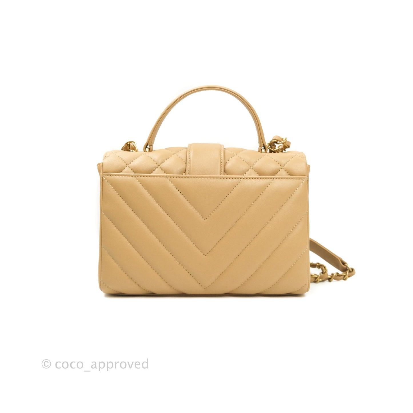 Chanel Quilted Chevron In The City Bag Beige Calfskin Aged Gold Hardware