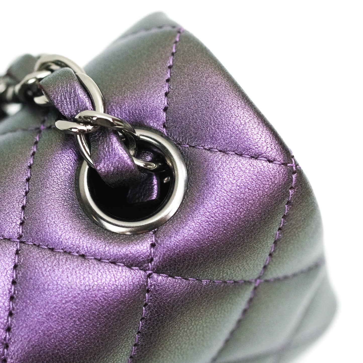 Chanel Quilted Mini Rectangular Iridescent Purple Dark Silver Hardware