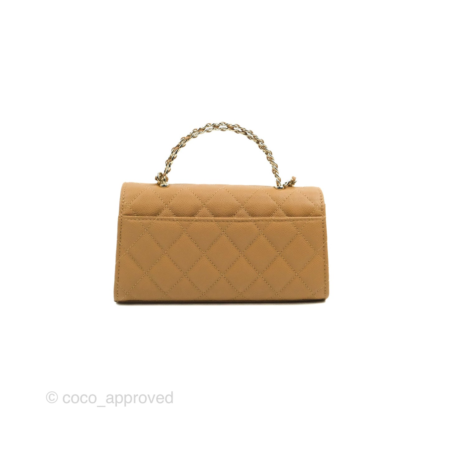 Chanel Top Handle Clutch with Chain Dark Beige Caviar Light Gold Hardware 23P