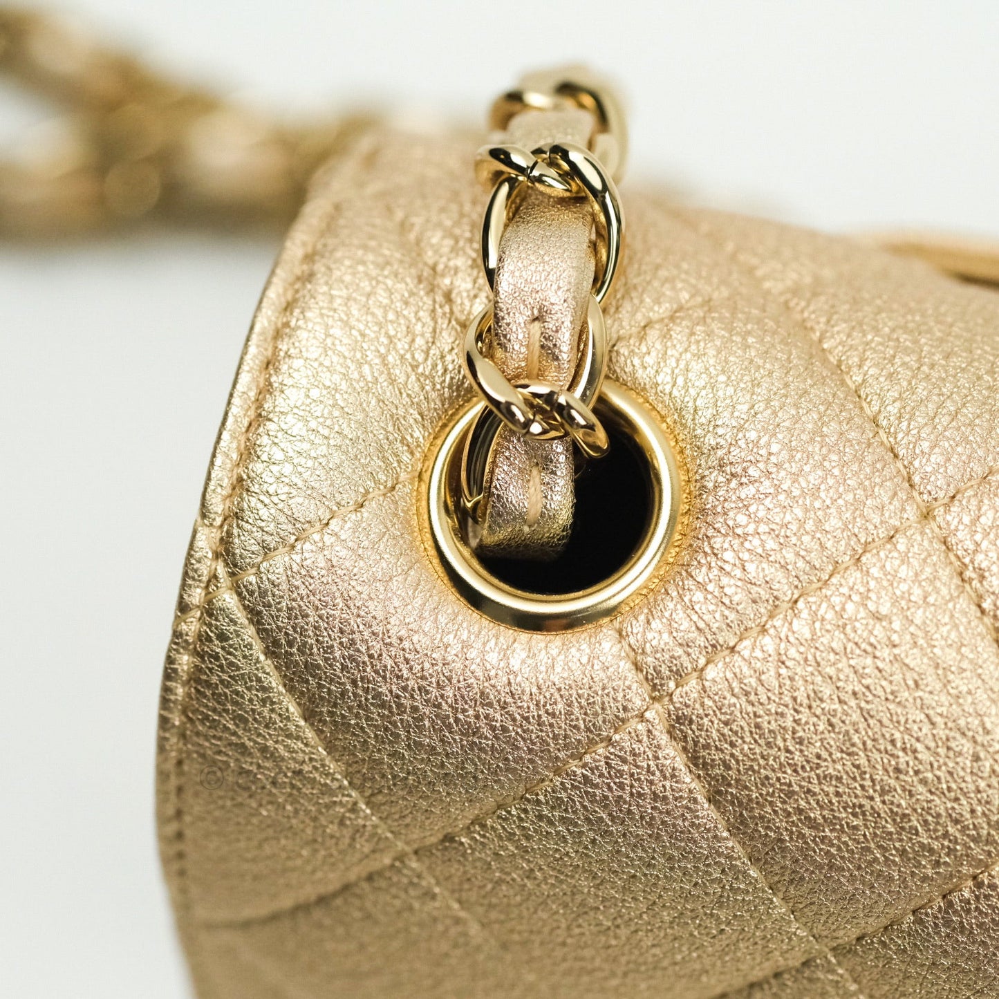 Chanel Quilted Mini Rectangular Iridescent Gold Lambskin Gold Hardware