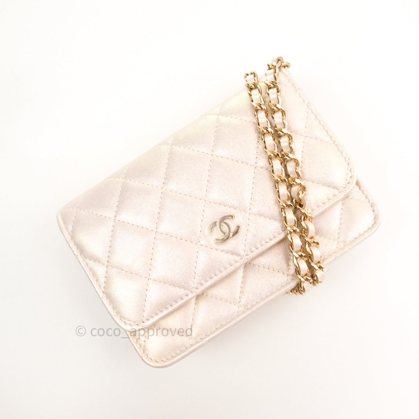 Chanel Quilted Mini Wallet on Chain WOC Iridescent Ivory Gold Hardware 20A