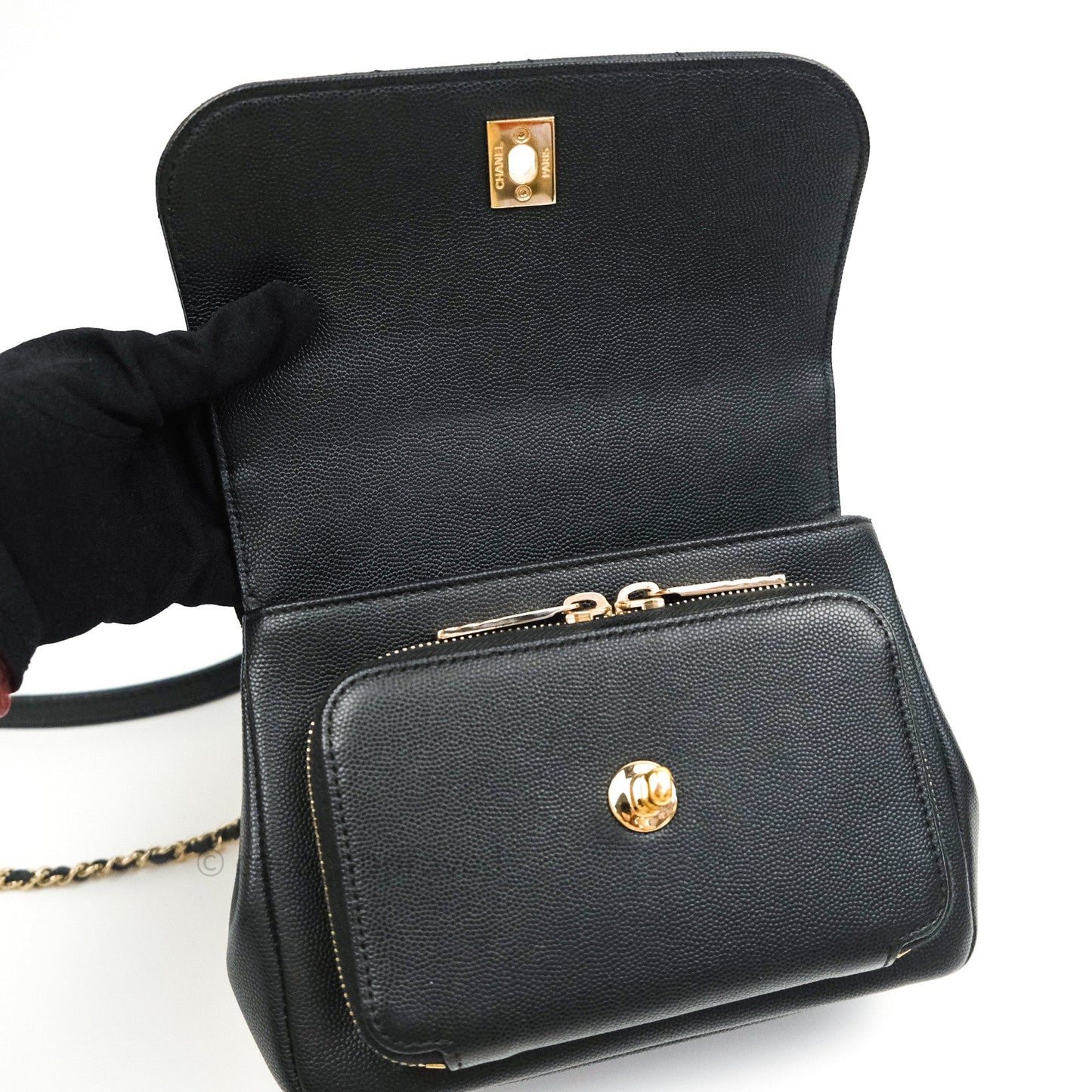 Chanel Quilted Small Business Affinity Flap Black Caviar Light Gold Hardware