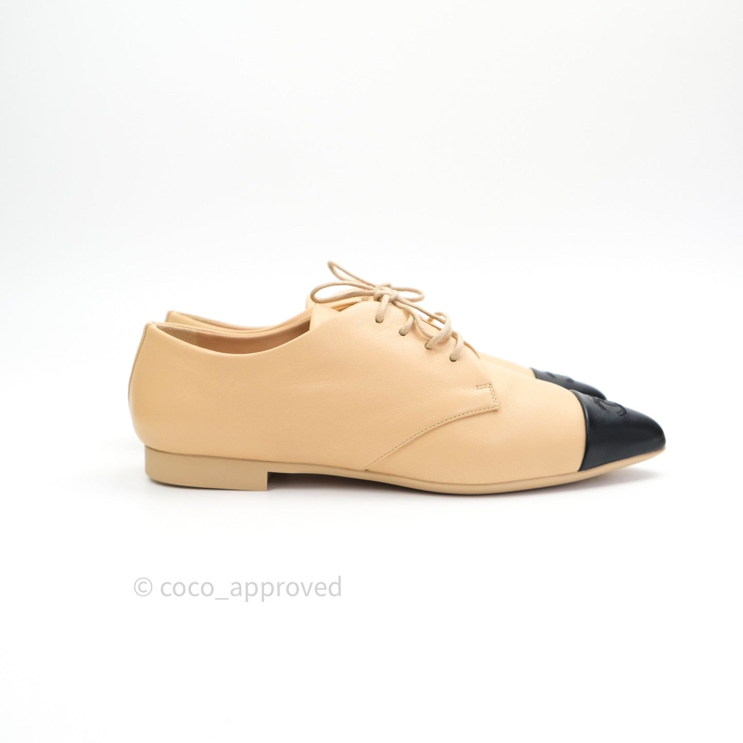 Chanel Beige Black Lambskin Pointy Shoes