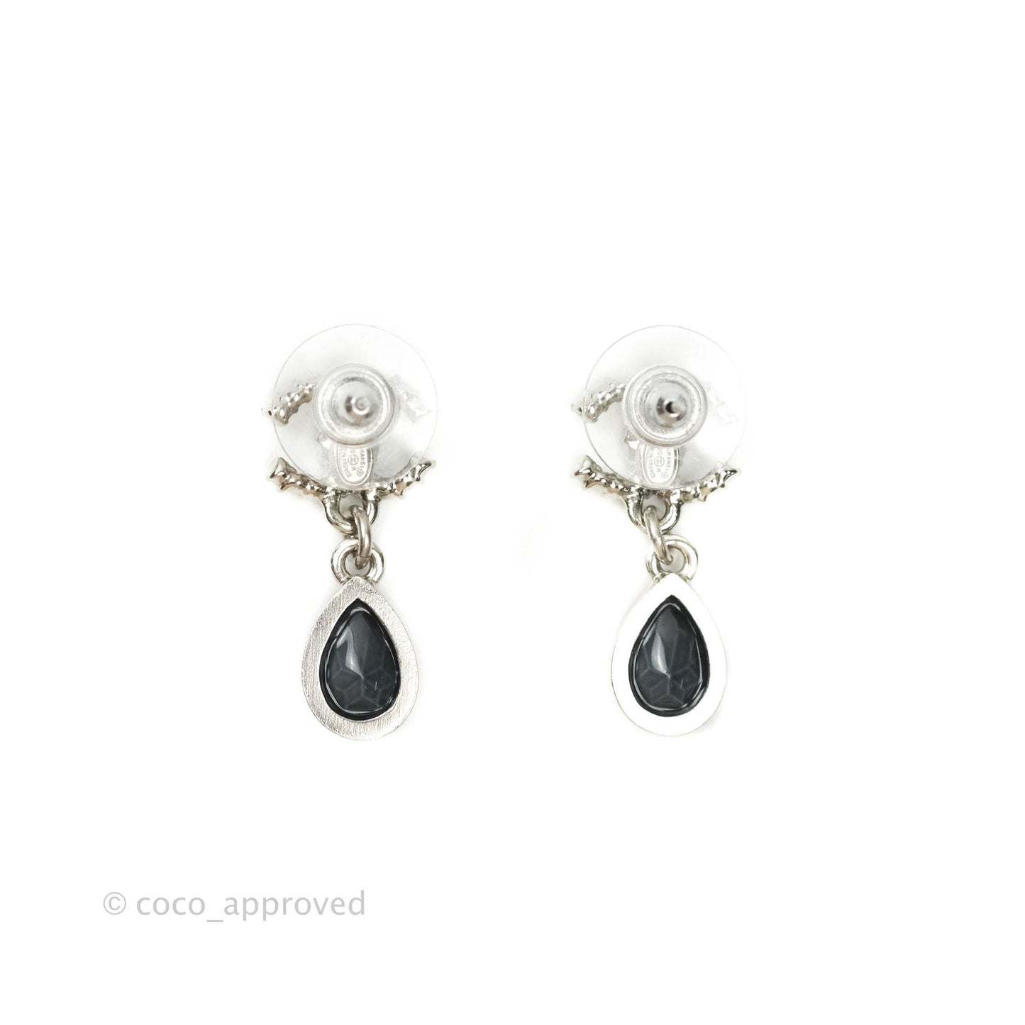 Chanel Drop Crystal Earrings Silver Tone