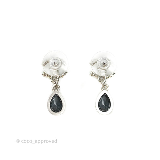 Chanel Drop Crystal Earrings Silver Tone