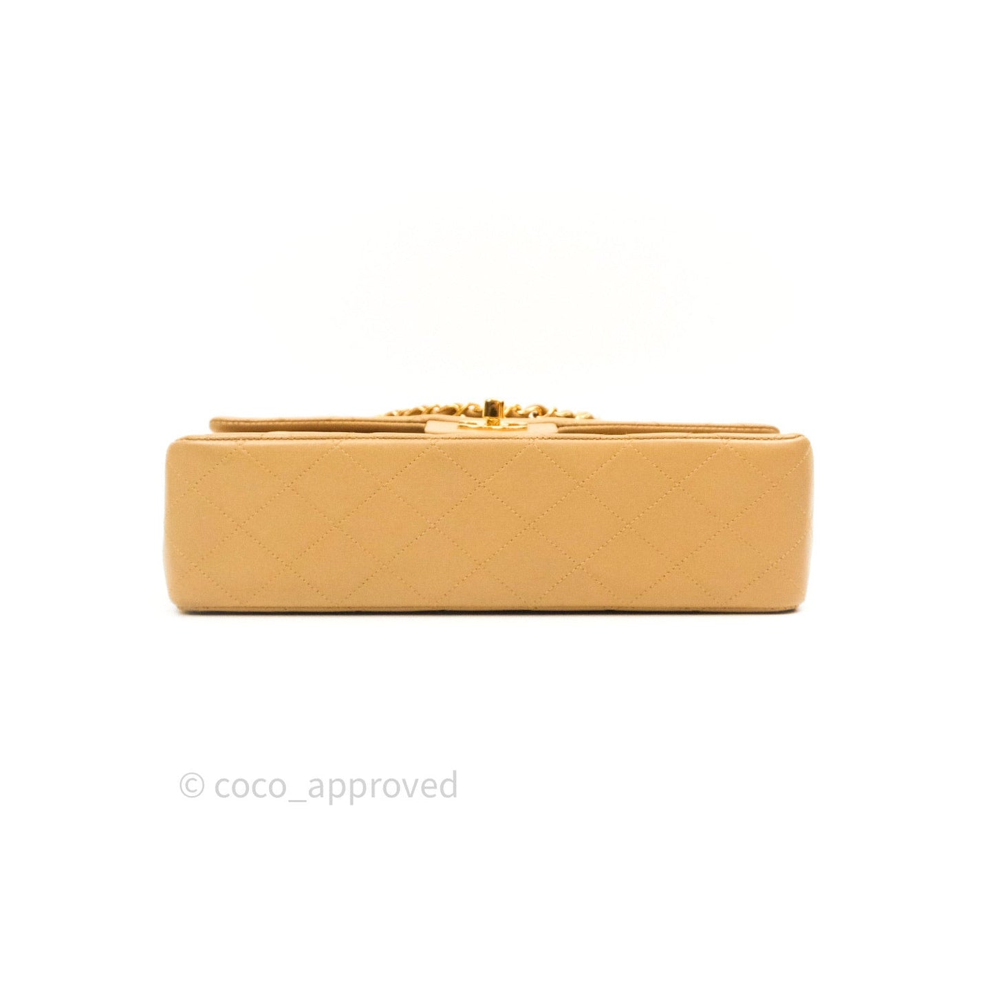 Chanel Vintage M/L Medium Double Flap Bag Beige Lambskin 24K Gold Hardware