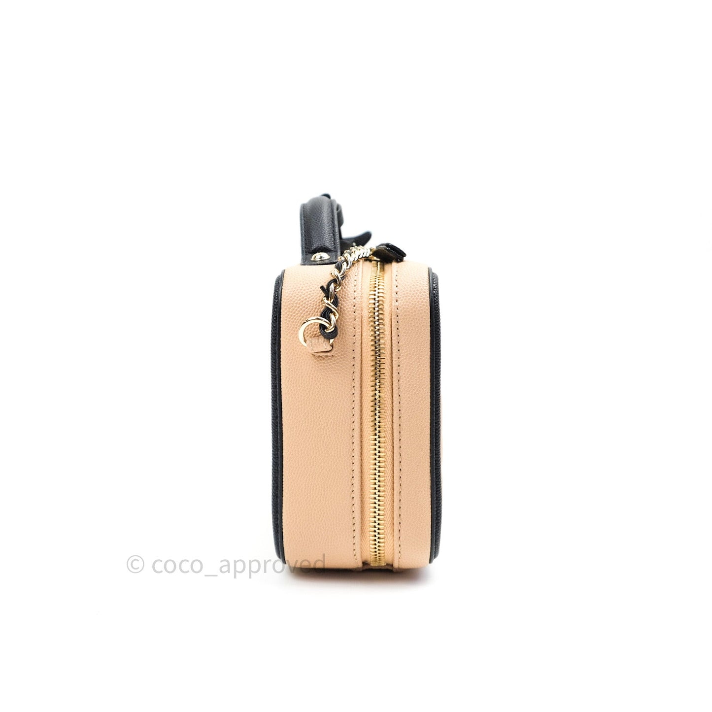 Chanel Quilted New Small CC Filigree Vanity Case Beige Caviar Gold Hardware