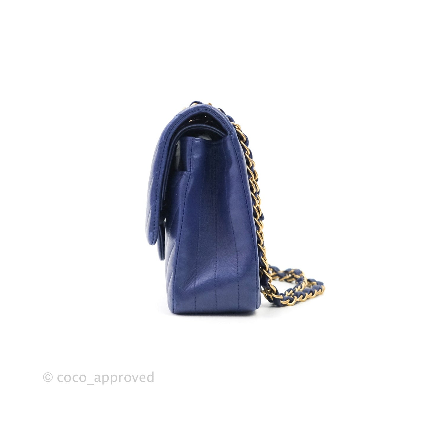 Chanel Classic Chevron M/L Medium Flap Blue Lambskin Gold Hardware