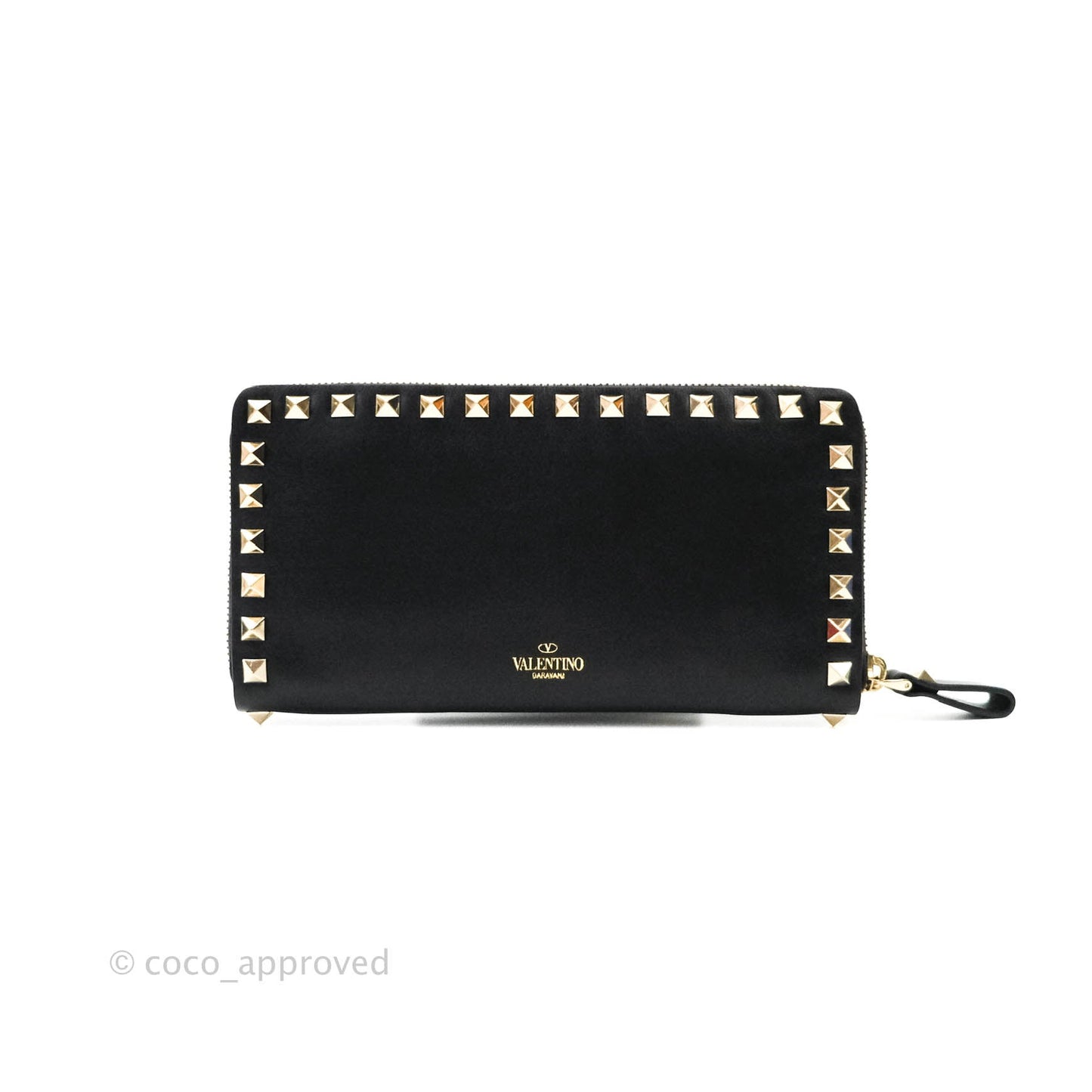 Valentino Garavani Rockstud Wallet Black Gold Hardware